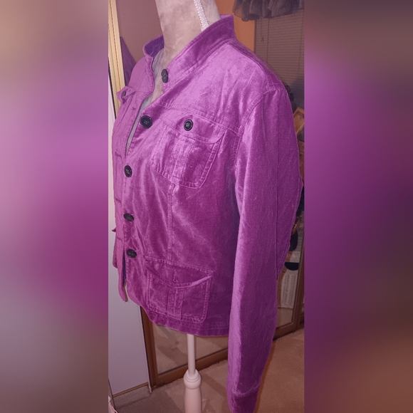 Covington~Vintage Purple Magenta Button Down Velvet Utility Jacket - Picture 4 of 13